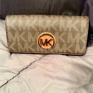 Michael Kors Monogrammed Brown Wallet with Gold Logo